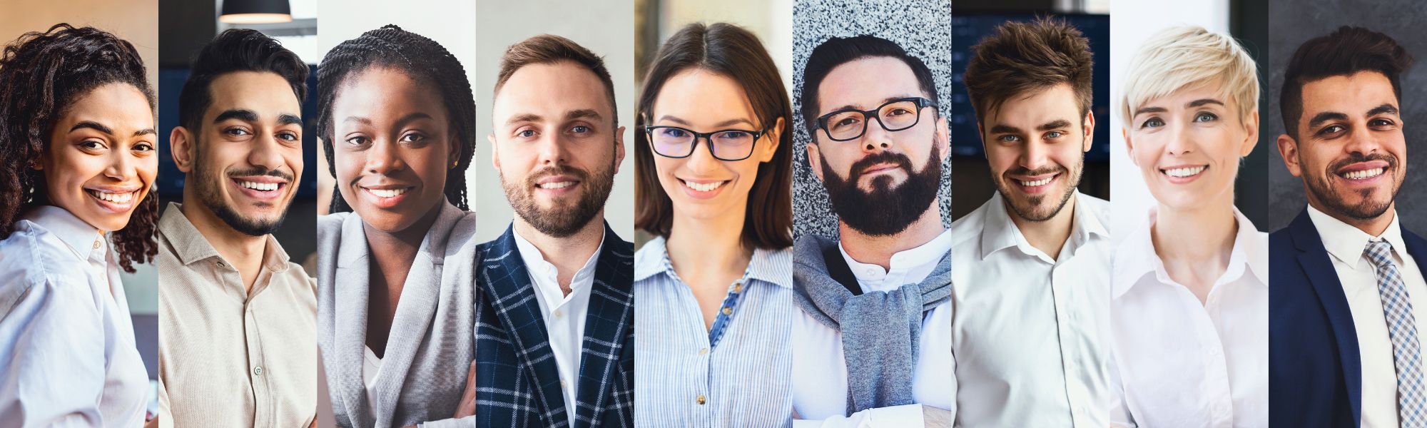 Collage of portraits of young business people