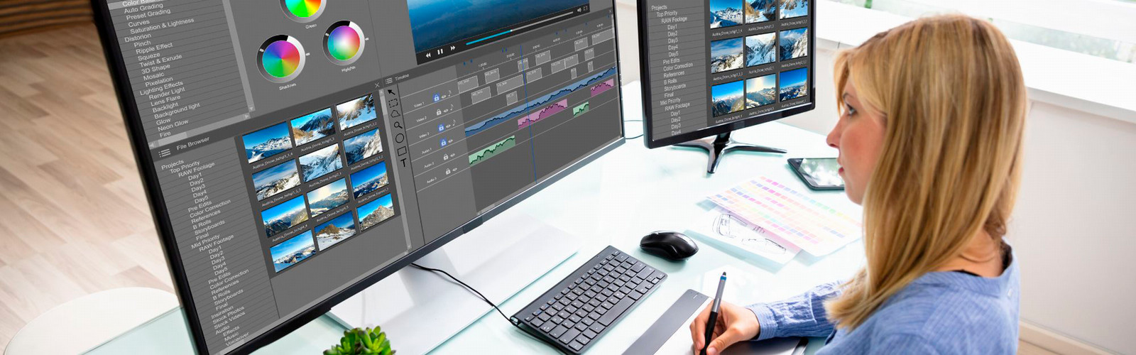 Young woman editing videos