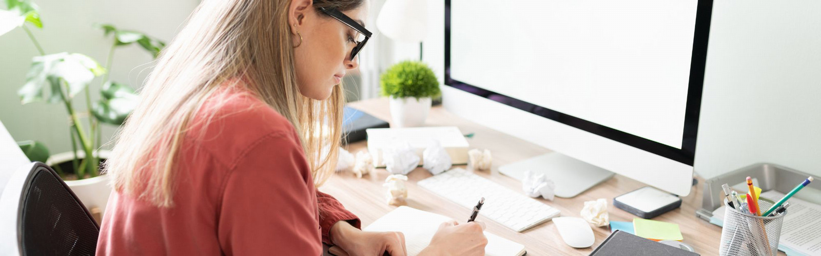 Working writer at her desk