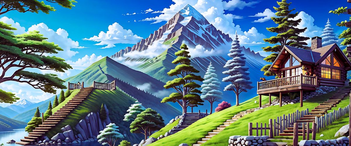 AI generated a scenic mountain landscape featuring a snow-capped peak