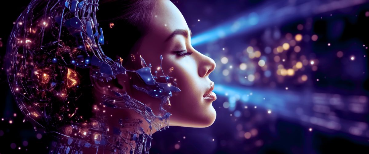 A futuristic digital illustration of a woman with a mesmerizing profile