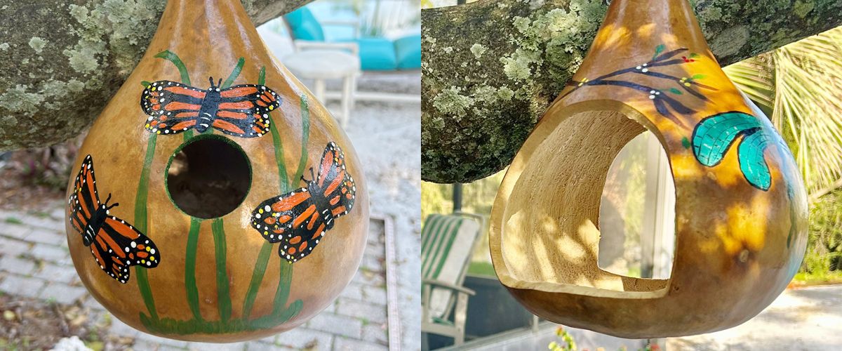 Gourd birdhouse and feeder