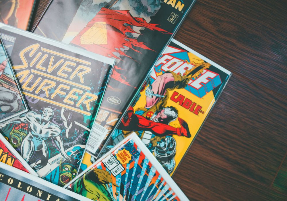 Colorful different comic books on a table