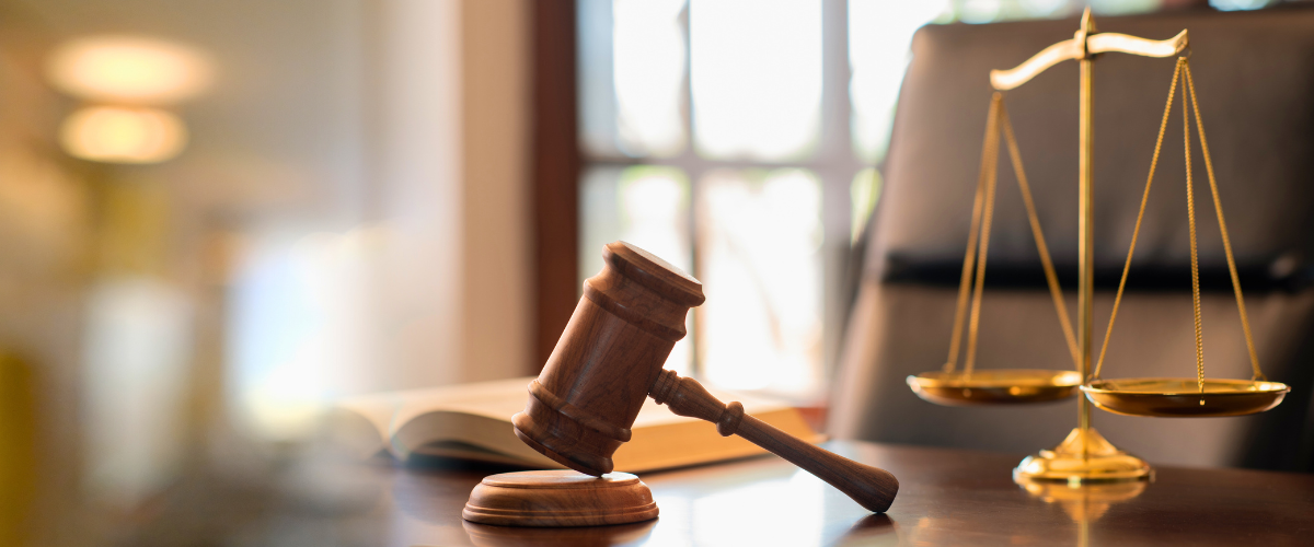 Gavel and scales in a courtroom