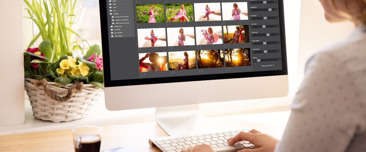 Woman using Adobe Lightroom