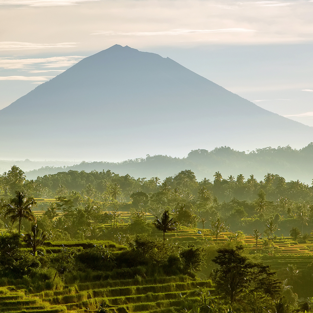 Beautiful Bali skyline with a large mountain