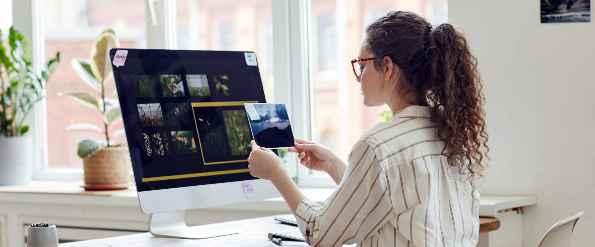 Woman using a photo editing software