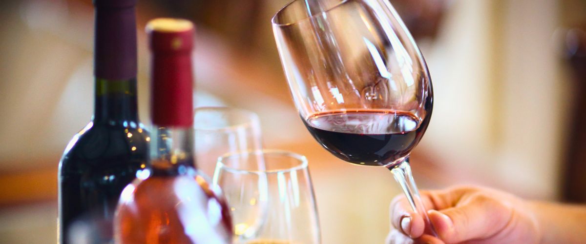 A glass of red wine for tasting