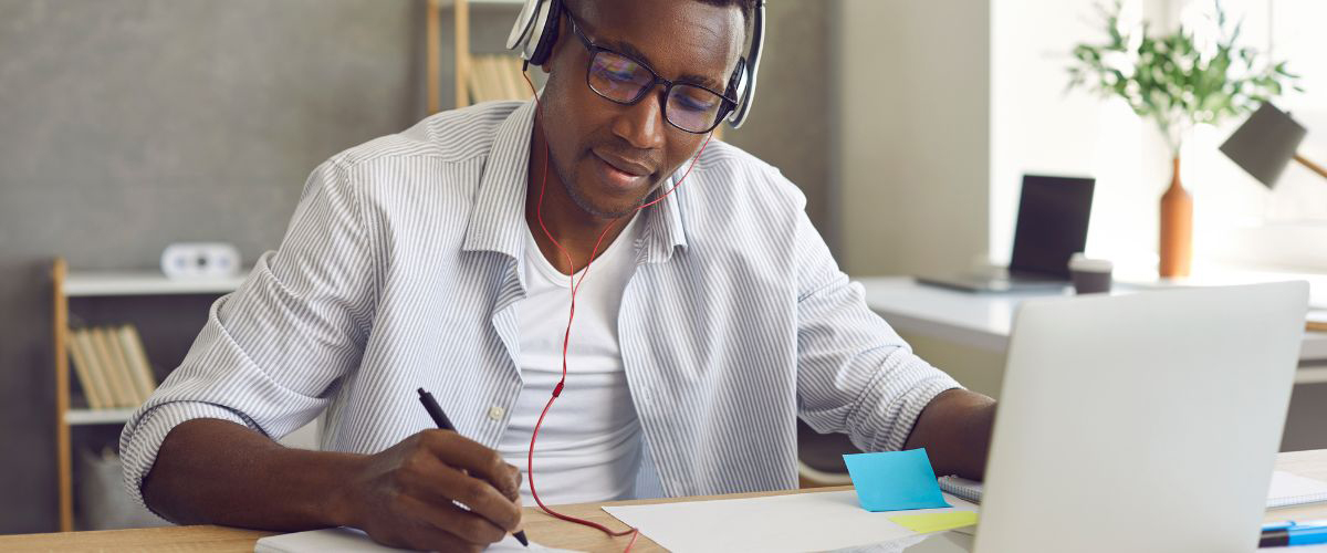 Man studying online
