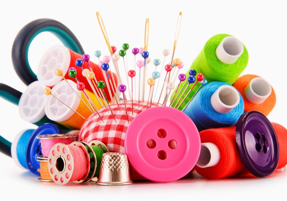 Colorful threads and pins for sewing