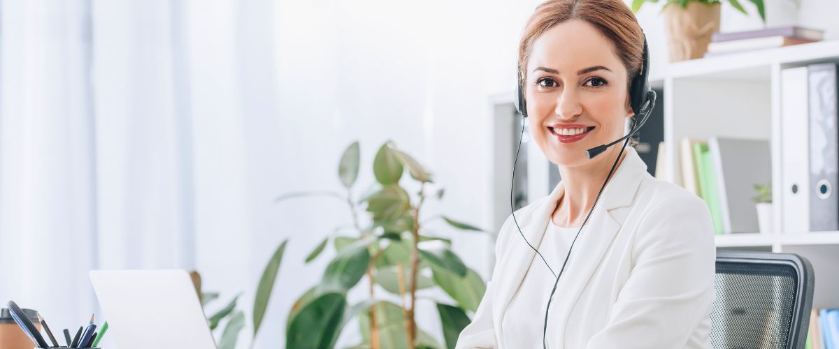 Legal transcriptionist with headset