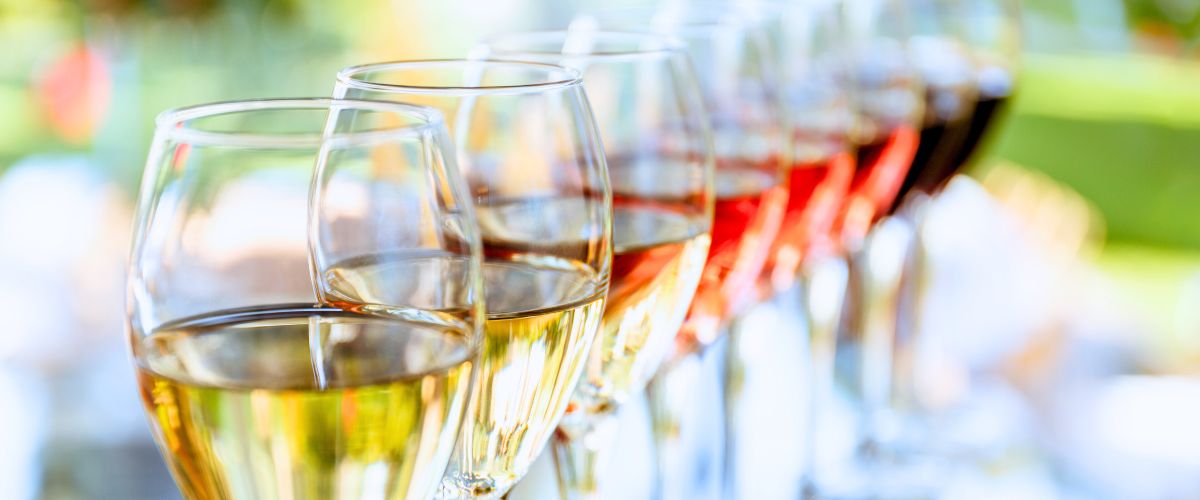 White, red, and rose wine samples