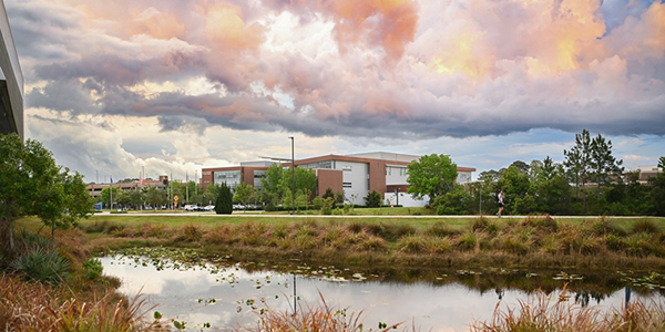 UNF Student Union building at sunset