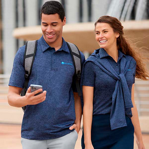Two people wearing collar polo shirts