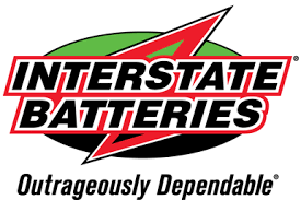 Logo with text that reads Interstate Batteries Outrageously Dependable