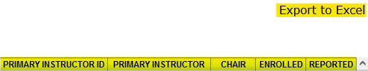 The Export to Excel link and report headers are highlighted yellow.