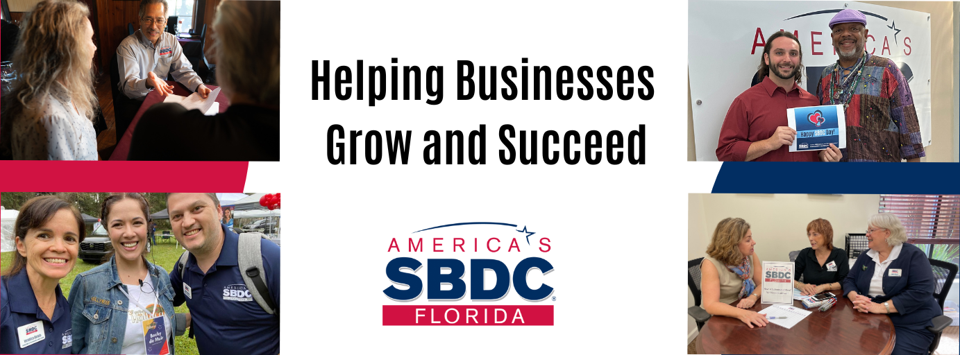 helping business grow and succeed with sbdc logo and collage of business owners