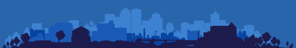 city skyline in blue