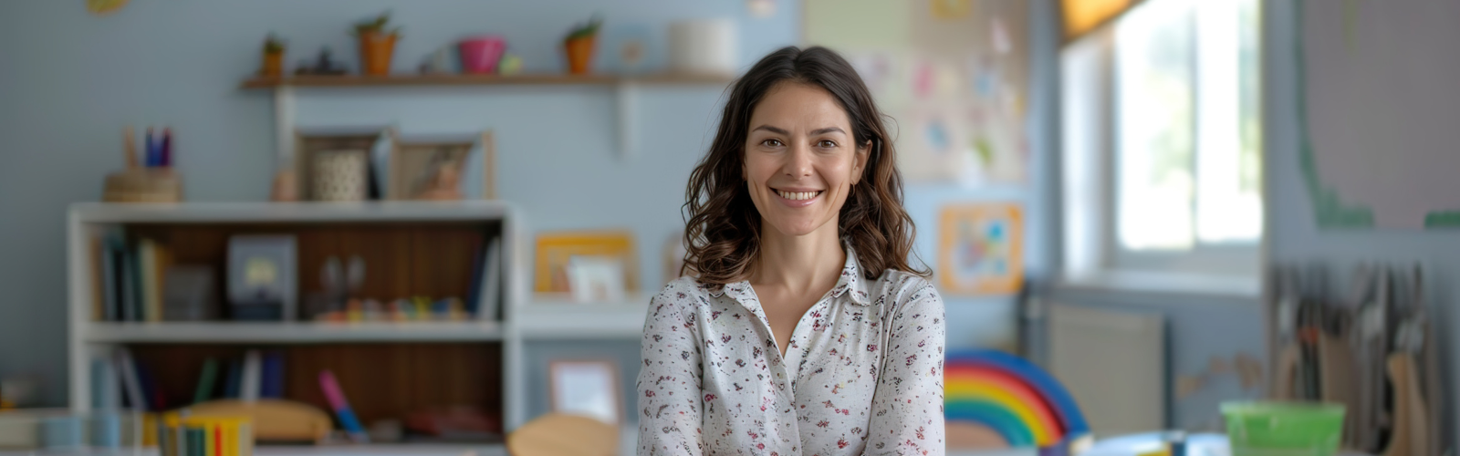 Preschool Director stands in a preschool classroom smiling.