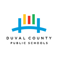 Duval County Public Schools logo with four colorful vertical bars above a curved blue line, and the school name in black text below.