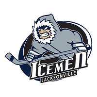 Jacksonville IceMen hockey team logo featuring a bundled figure holding a hockey stick above the text “IceMen” and “Jacksonville.”.
