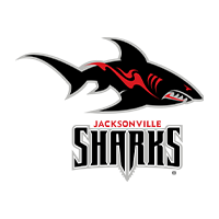 Jacksonville Sharks logo featuring a stylized black shark with red accents above the wordmark "JACKSONVILLE SHARKS.".