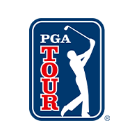 PGA Tour logo with a white golfer silhouette swinging a club on a blue background.