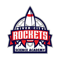 River City Rockets Science Academy logo with a rocket over a globe and bold red-and-blue lettering.