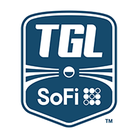 TGL SoFi logo in a shield shape with stylized lines and a small ball icon.
