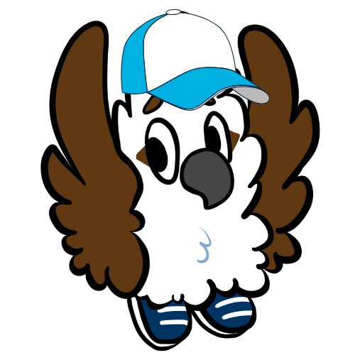 Cartoon Ozzie wearing a blue and white ball cap and sneakers