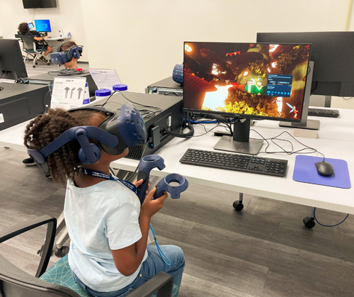 Female student engaged in virtual reality 