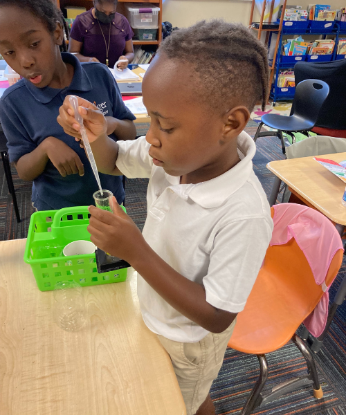 Tiger Academy student with test tube and soil