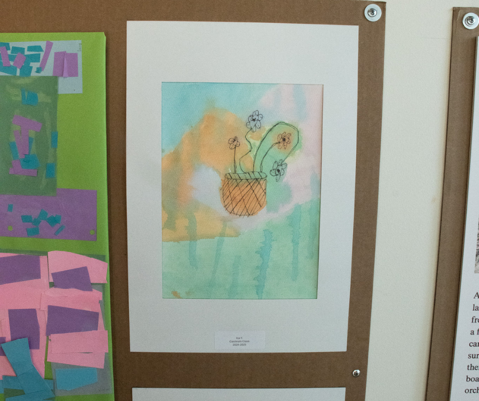 A water color painting of a flower pot. 