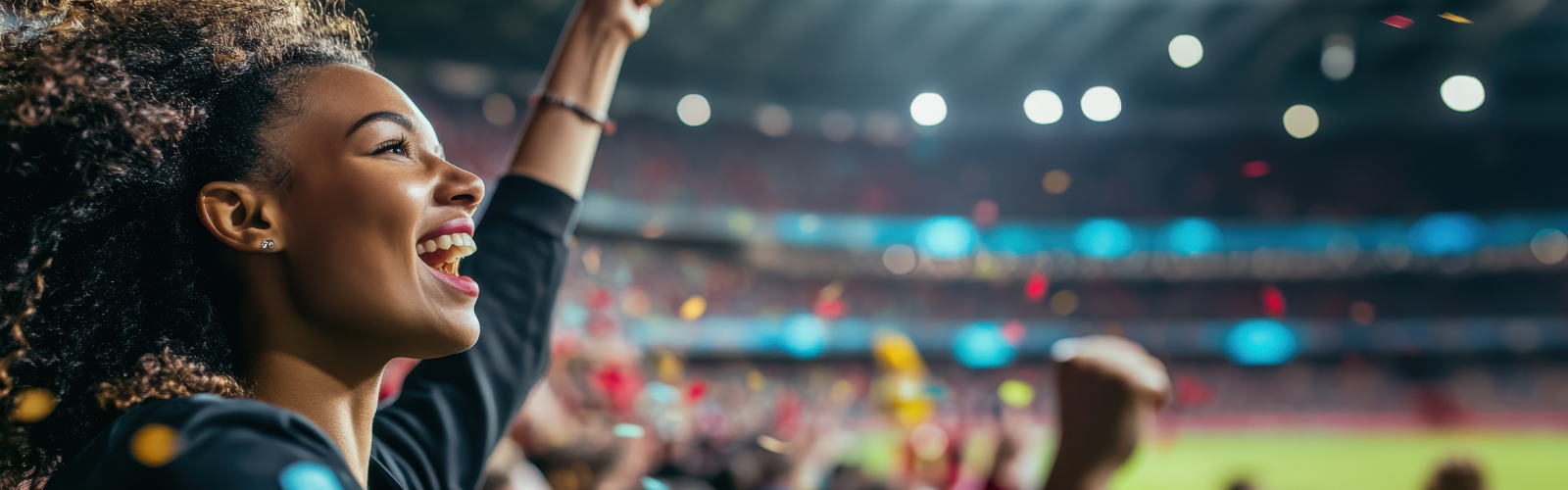 female fan in a soccer arena cheering