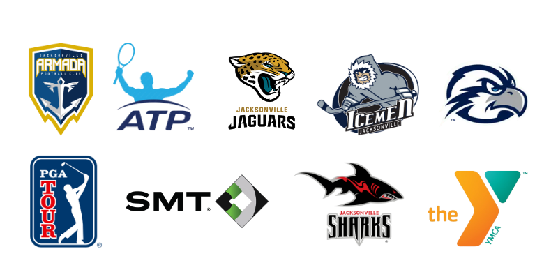 A collage of sport management organization partners 