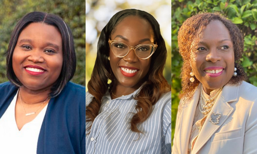 2025 L.E.A.D. Scholars, Sheryl Patterson-Coulibaly, Artrice Johnson, and Dunia Jean Baptiste smile in headshots.