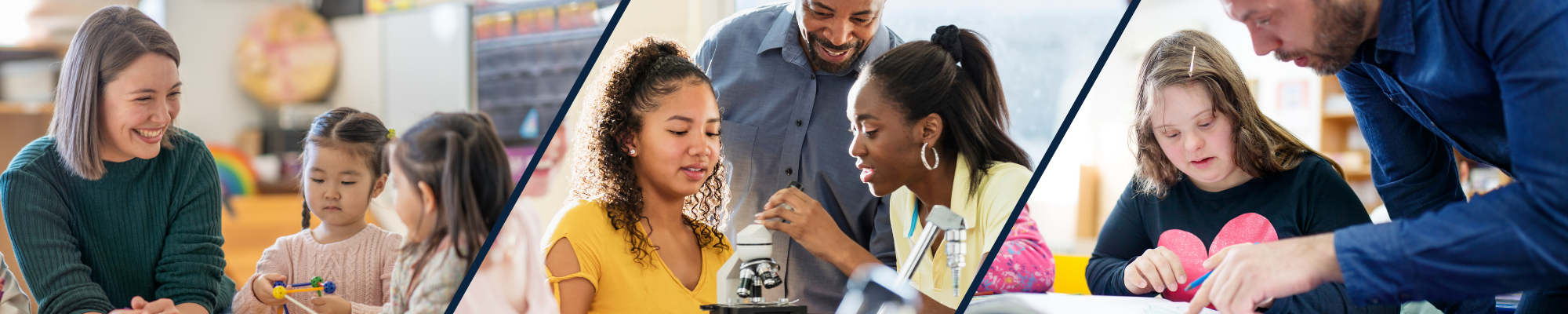 Teachers with students in three different classrooms