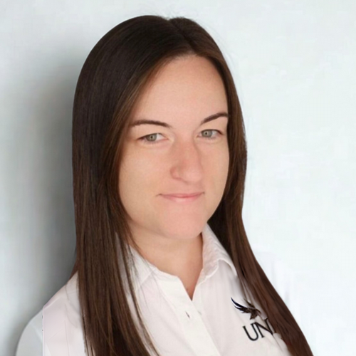 Headshot of Ally Johnson wearing white UNF polo