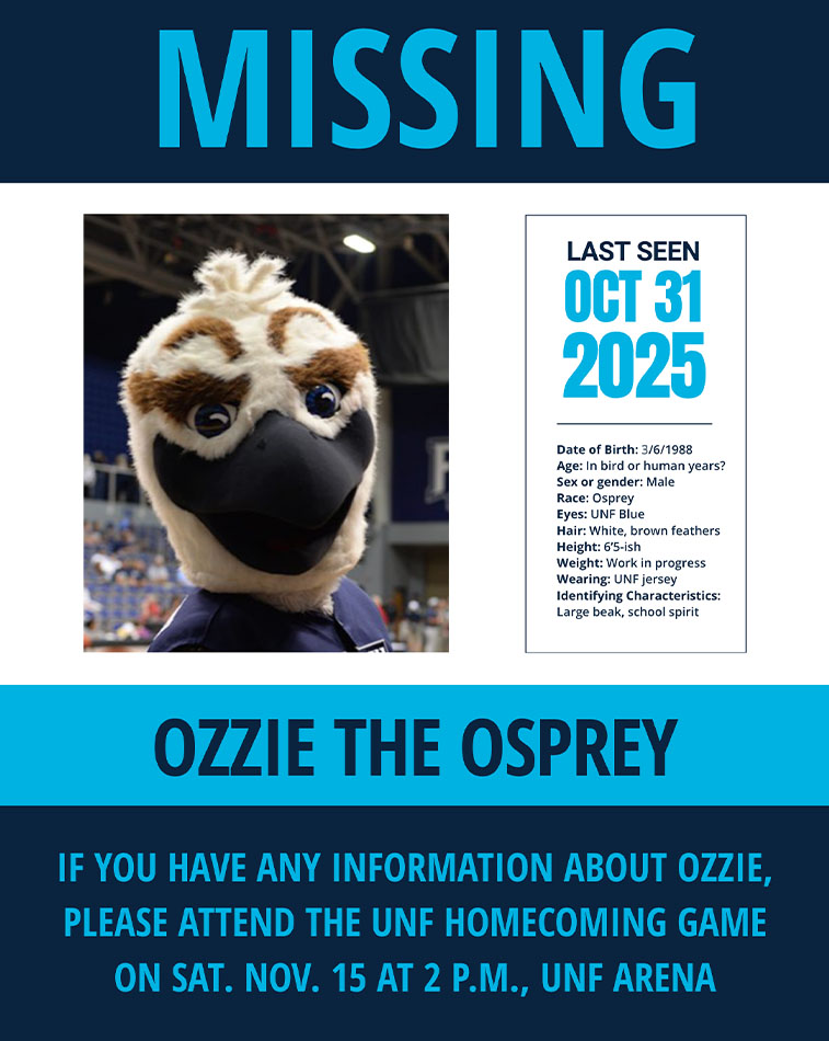 Missing poster for Ozzie the Osprey information next to photo