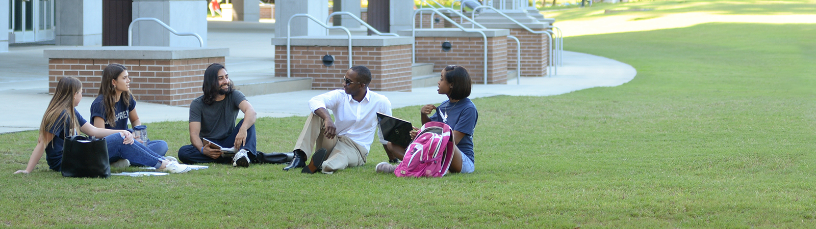 a group of students on the grass