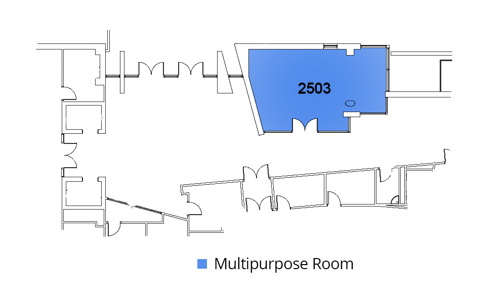 Floorplan of 2nd Floor west noting location of Room 2503 in blue
