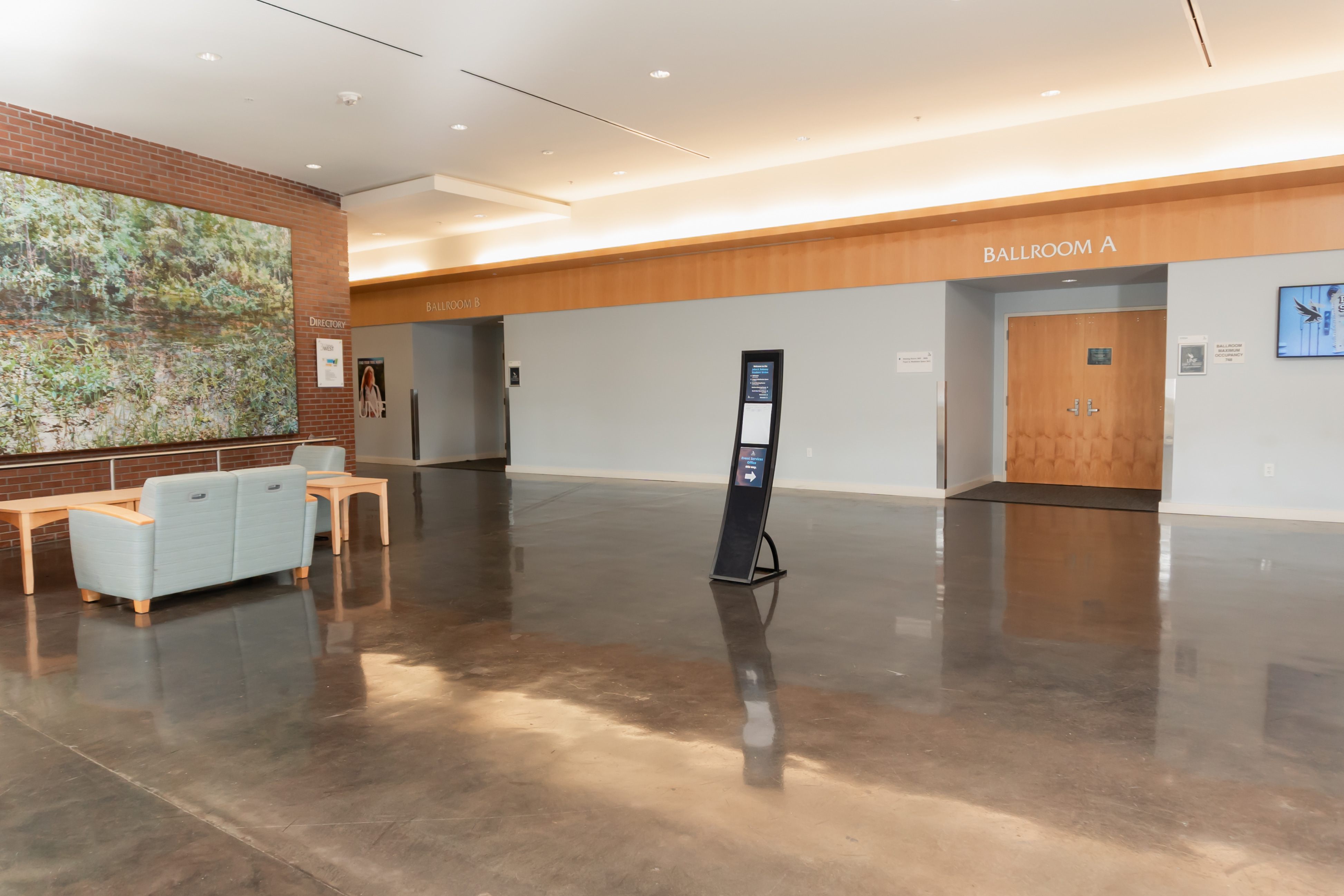 open lobby area in front of ballroom with static lounge furniture