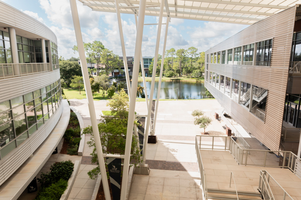overlooking covered area between buildings 58 east and west