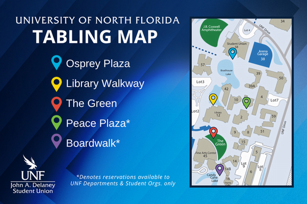 map showing tabling locations on campus