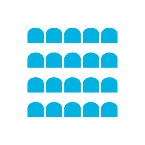 Theater is multiple rows of chairs all facing the same direction