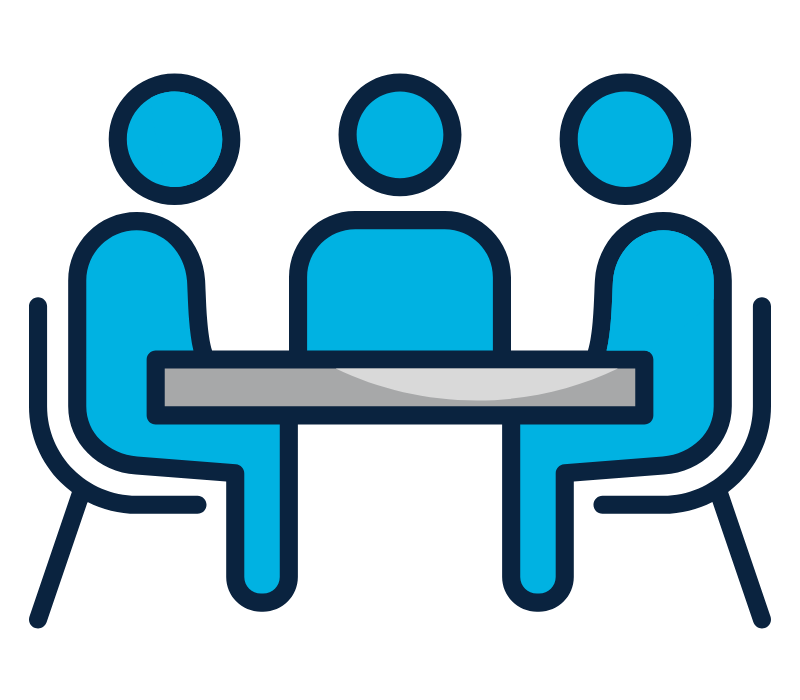 illustration of 3 people meeting around a table