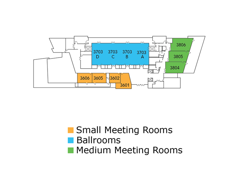 Map of 3rd floor west with rooms highlighted - details below