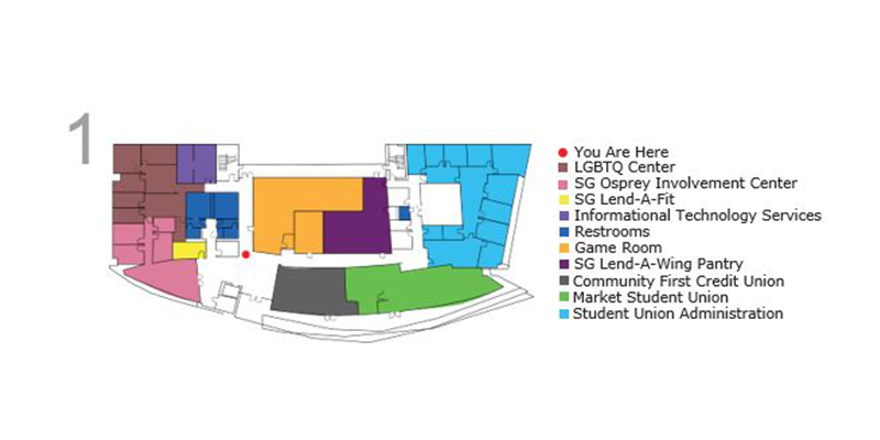 map of east floor 1 - services listed below