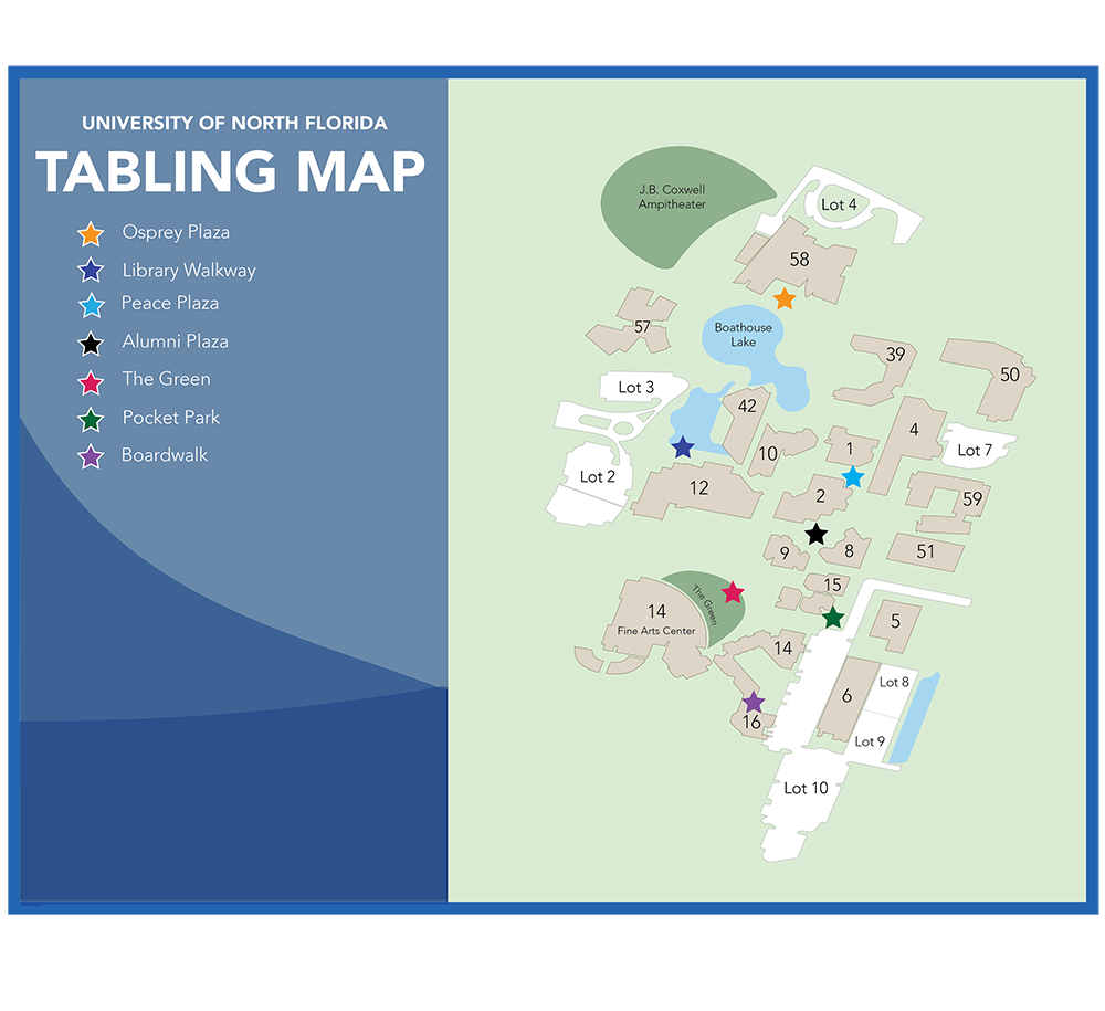UNF map of table locations - areas listed in above section