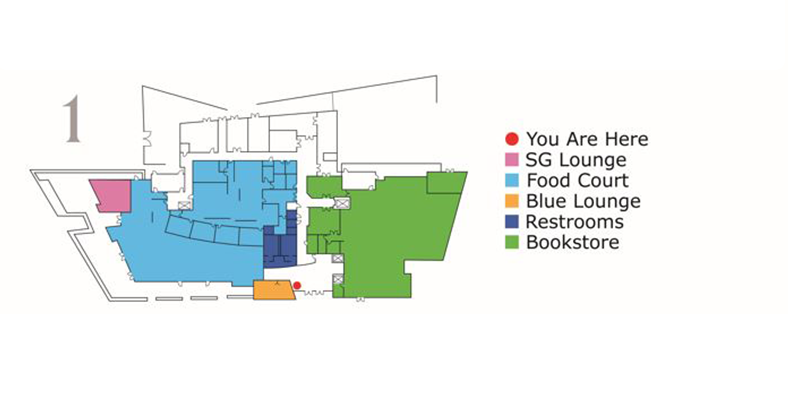map of first floor west - services listed below